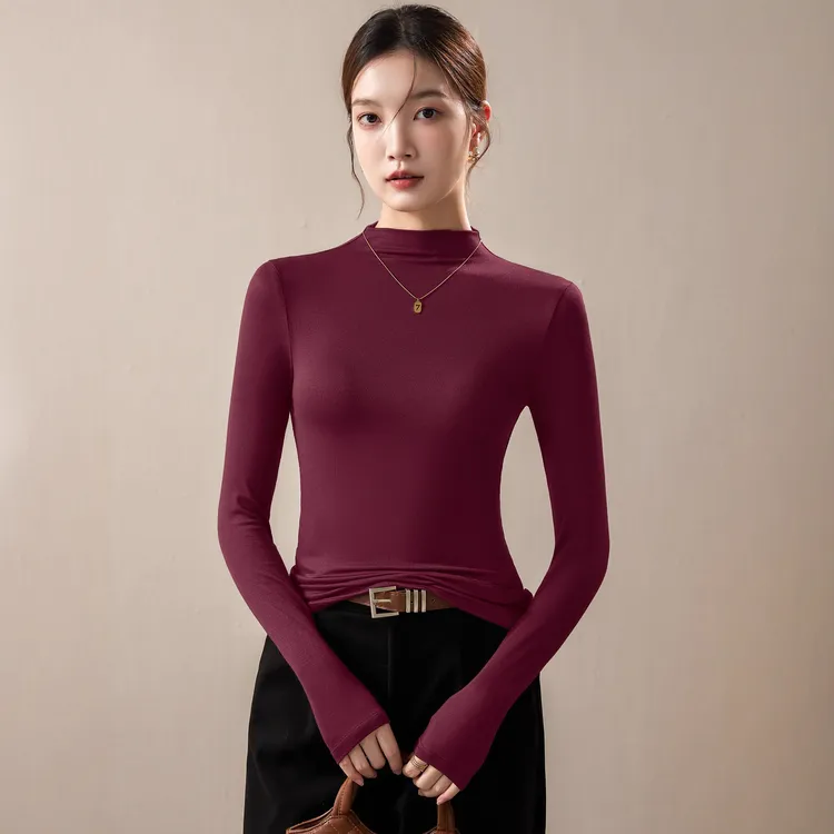 黑色打底T恤女秋内搭修身收腰显瘦衣服正肩高领外穿韩系长袖针织