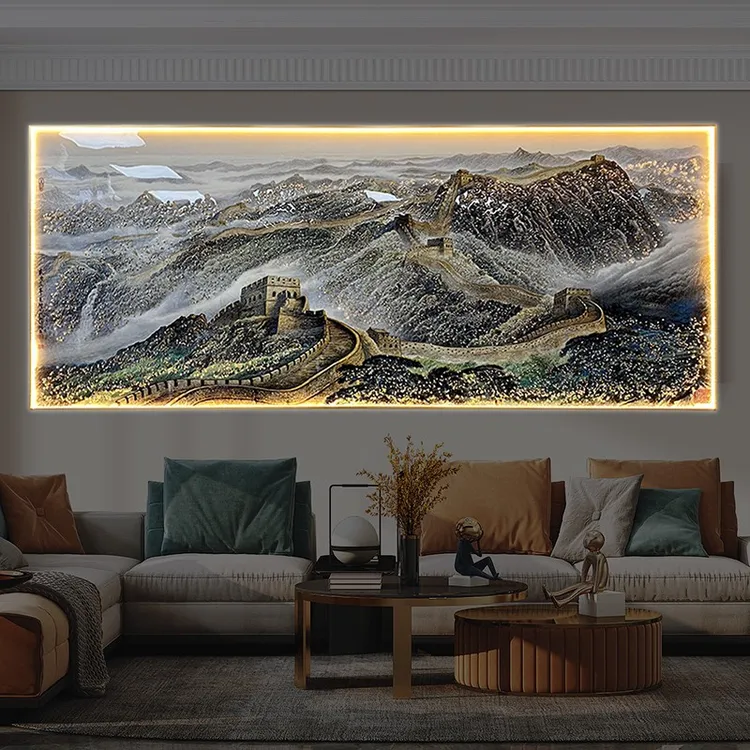 烤瓷家居晶瓷画 长城客厅装饰画 铝合金边框办公室沙发背景挂画