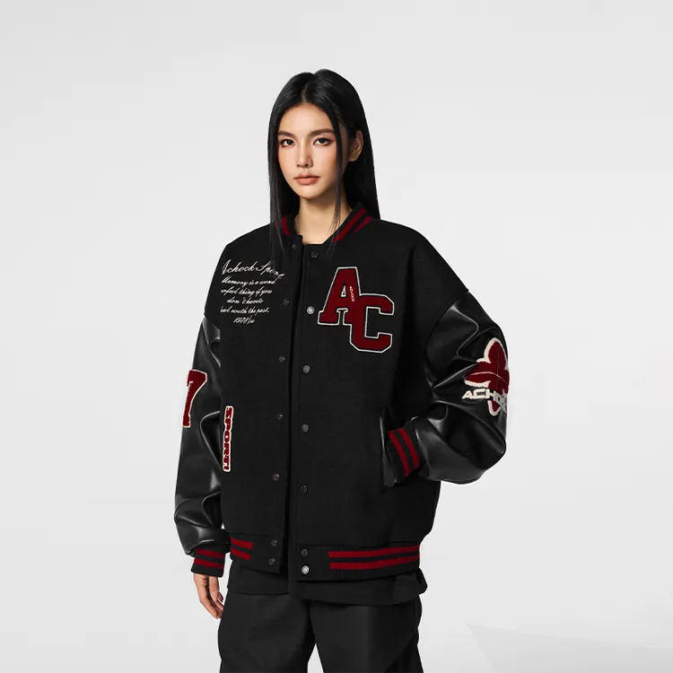 【Achock官方店】美式复古撞色棒球服外套毛巾绣新款飞行员夹克潮
