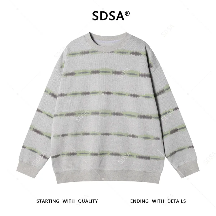 SDSA男士秋冬新款痞帅男装时尚潮牌扎染条纹圆领卫衣宽松套头上衣