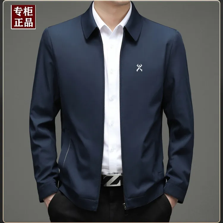 劲霸世家男装秋季纯色翻领外套中年男士商务休闲正装夹克时尚上衣