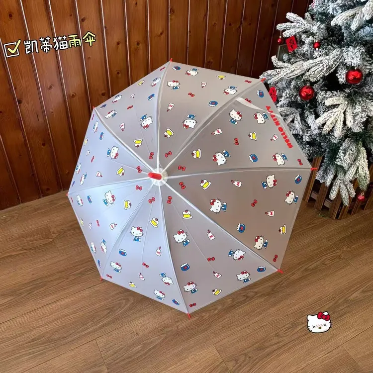 可爱卡通长柄加大加厚加固晴雨透明雨伞