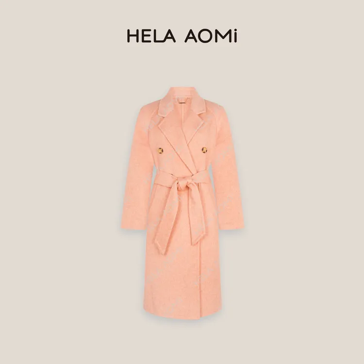 HELA AOMI“三文鱼粉”80.1%绵羊毛骆驼绒桑蚕丝大衣CY5DC40295