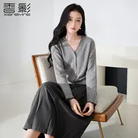 【直播专享】M85A561毛针织衫 香影灰色v领针织衫女秋季新款通勤