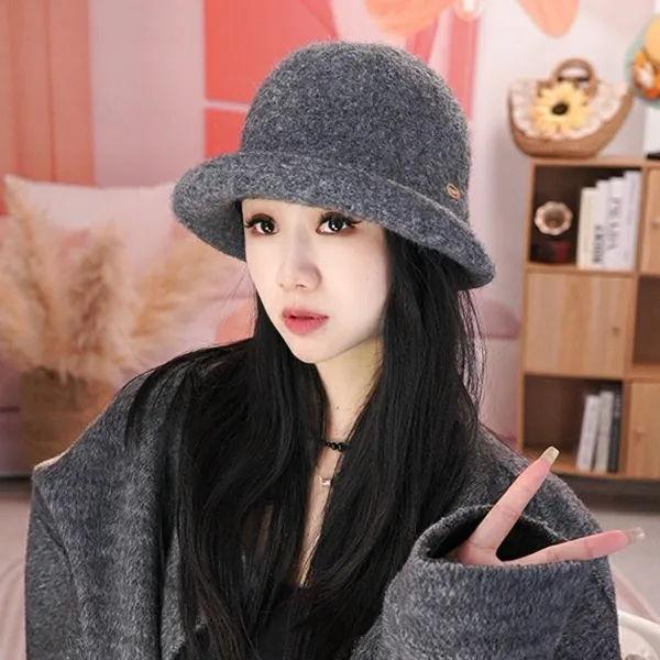 纯色渔夫帽女秋冬季法式优雅气质显脸小水桶帽大头围时尚百搭帽子