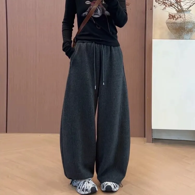 【大兴专属】羊绒毛呢冬新韩加厚阔腿裤女高腰宽松垂感显瘦弯刀裤
