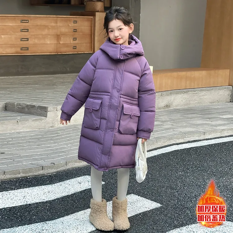 女童冬季棉服中大童加厚保暖韩版儿童中长款棉服外套棉衣棉袄连帽