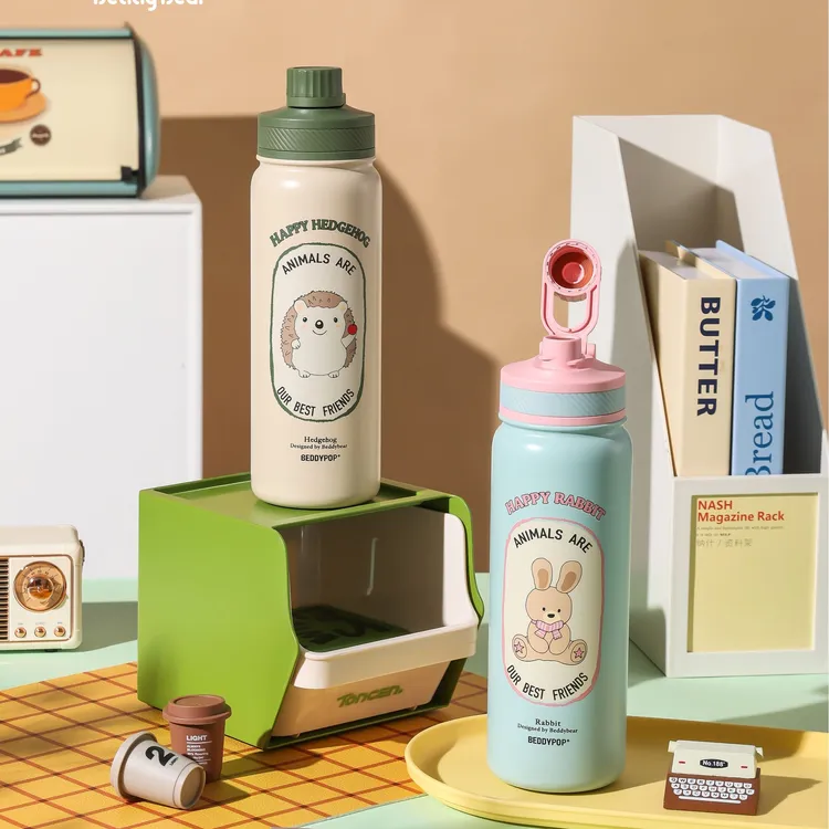 杯具熊690ml朝气保温壶系列双饮镜面316不锈钢内胆儿童学生成人杯