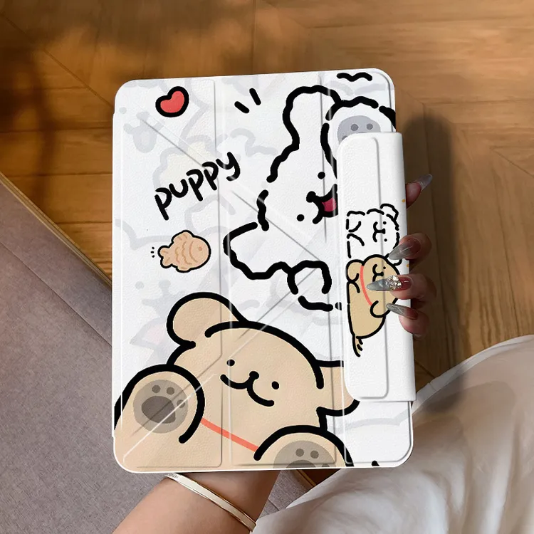 爆款3+Y折叠线条小狗适用苹果ipad平板壳华为matepadpro小米8荣耀
