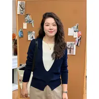 WenWen小个子韩系早秋新款假两件设计师款针织套头百搭上衣4276
