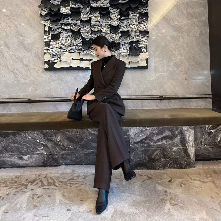 高级感羊毛黑色秋冬季西装套装女外套气质修身西服高端大气上档次