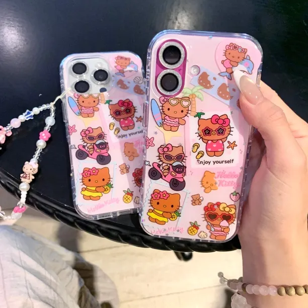 黑皮kitty 卡通imd可爱双层手机壳适配iPhone16promax /15/14/13