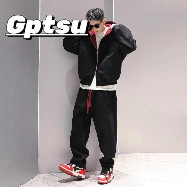 GPTSu600克重磅美式拉炼炼连帽运动衫套装男2025秋季新款宽松运动