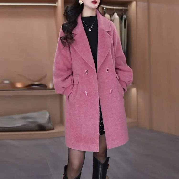 美丽诺绒夹棉加厚毛呢外套女2025冬季新款氛围感显瘦气质保暖大衣