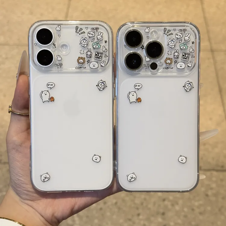 秒变大视窗卡通自嘲熊适用苹果17P磨砂水晶手机壳iPhone16/15