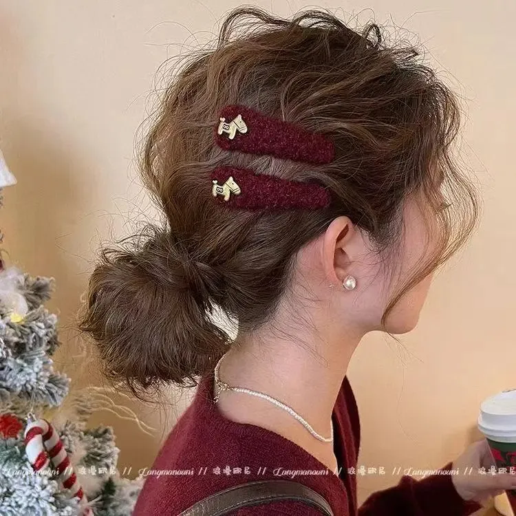 复古金标小马毛绒发夹女2026新款发卡高端侧边夹前额刘海夹子头饰