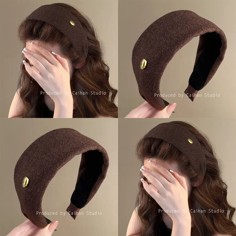 栗子布朗尼~复古深咖金标发箍女款高级感洋气时尚宽边头箍盘发器