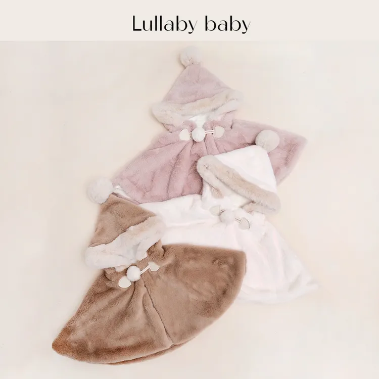 lullabybaby婴儿斗篷宝宝披风加绒保暖防风儿童毛绒外套宝宝斗篷