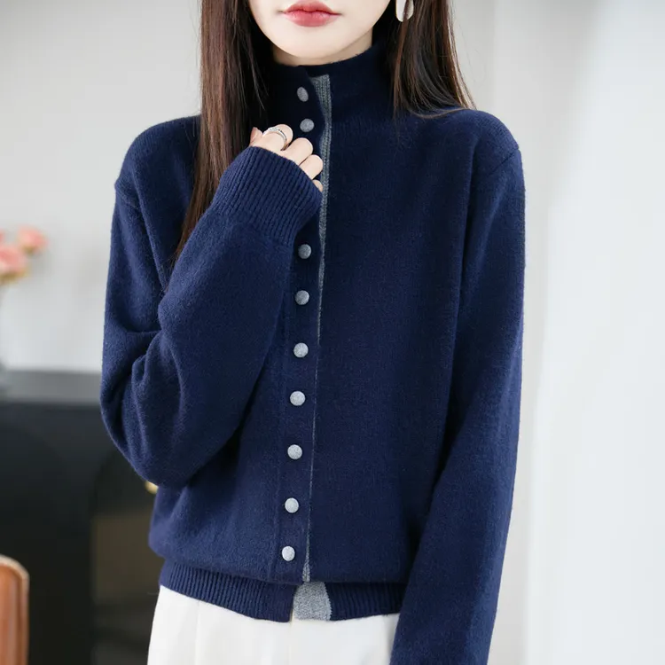 秋冬特大码女装加厚单排扣针织羊毛开衫时尚百搭宽松显瘦毛衣外套