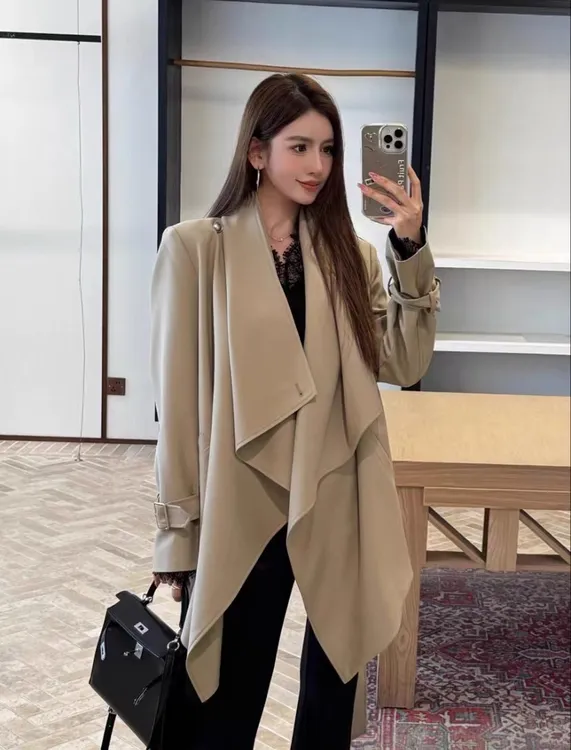 【巴黎旧梦】  独立定制｜设计感气质荡领系带风衣垂感外套new10107#