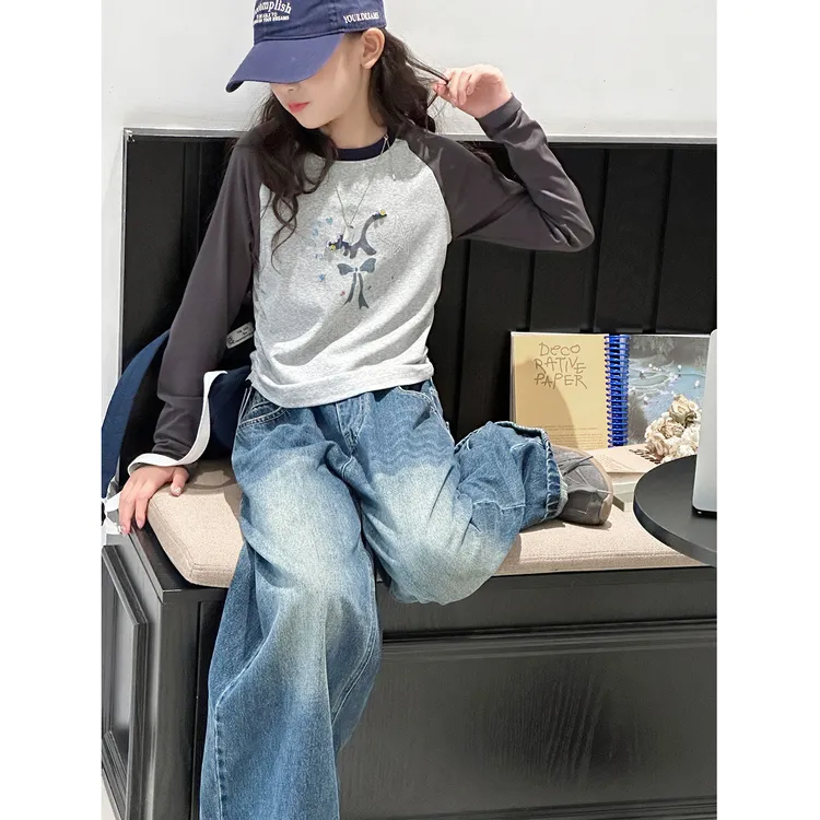 K29523孙小美插肩袖女童秋装长袖T恤2025新款打底上衣春秋衣服