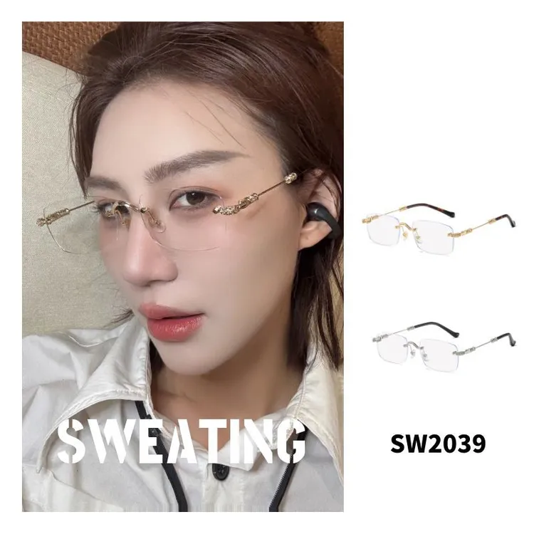 「SWEATING」克罗同款无框十字雕花素颜镜防蓝光眼镜可配近视