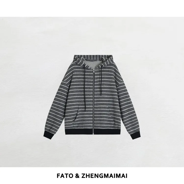 【郑买买】条纹小调 秋冬网红休闲百搭条纹拼色针织外套 YZ50919W2