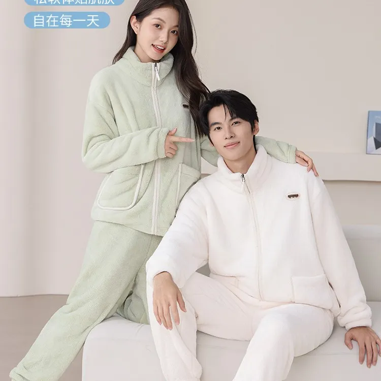 秋冬季情侣加绒休闲毛绒宽松柔软保暖家居服亲肤外穿睡衣25新款