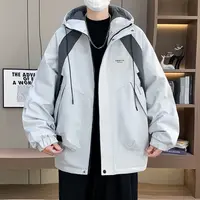 青少年秋季冲锋衣外套男拼色帅气夹克初高中学生连帽宽松上衣潮流