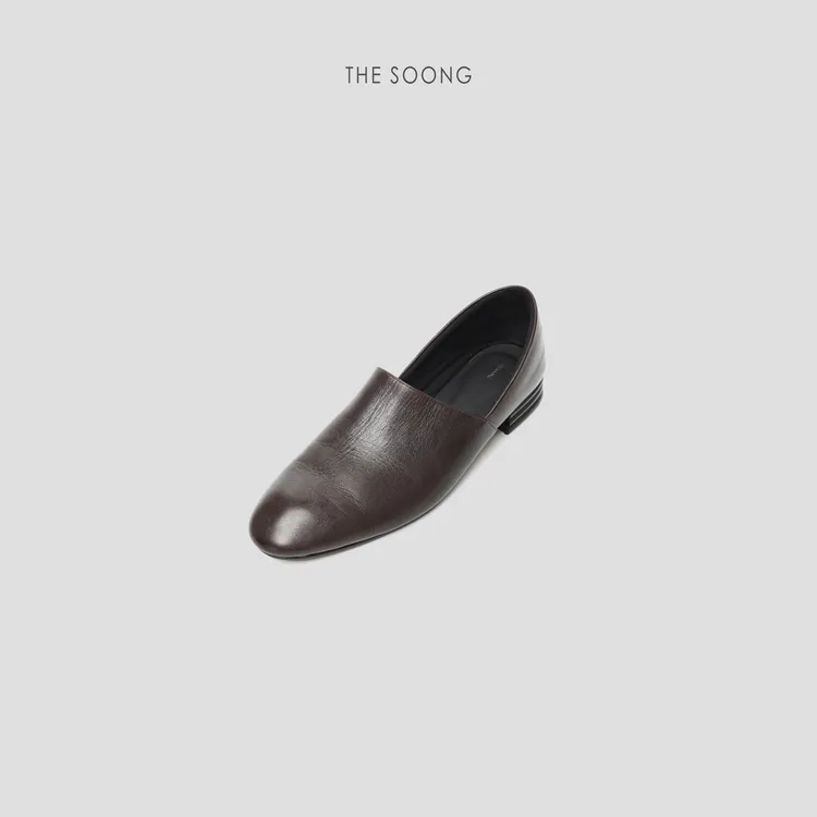 THESOONG|经典做旧油蜡牛皮柔软平底尖头皮鞋HWXZ7733