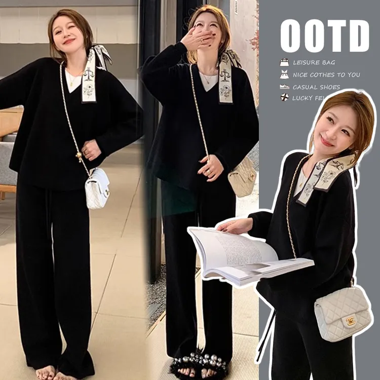 孕妇春装慵懒套装2026新款春秋假两件长袖上衣裤子休闲外出两件套商品图
