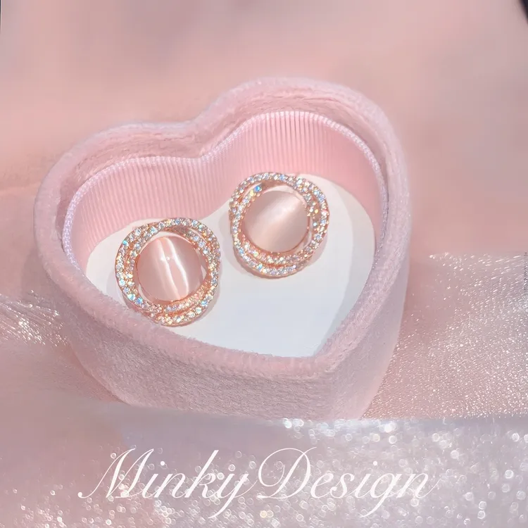 铜合金耳饰 猫眼石耳饰气质耳钉蚊香盘耳夹女无耳洞高级|冰岛系列