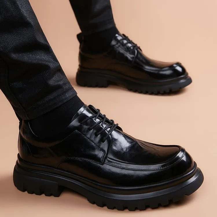 男款真皮商务正装休闲皮鞋头层牛皮厚底增高英伦风舒适百搭皮鞋