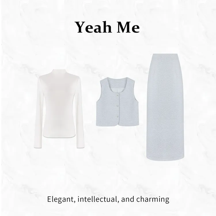 Yeah Me/也觅【拉夫假日】冬季新中式轻奢简约百搭半身裙套装女装