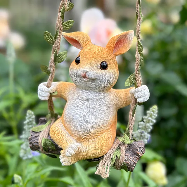 秋千兔子挂饰可爱动物壁挂墙壁装饰阳台花园庭院布置创意造景挂件