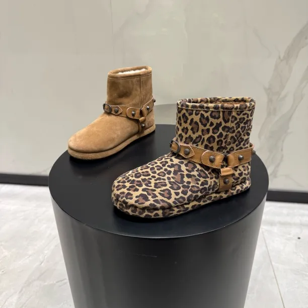 冬季真毛短筒套筒防滑冬季保暖时尚雪地靴中筒休闲百搭加绒加厚