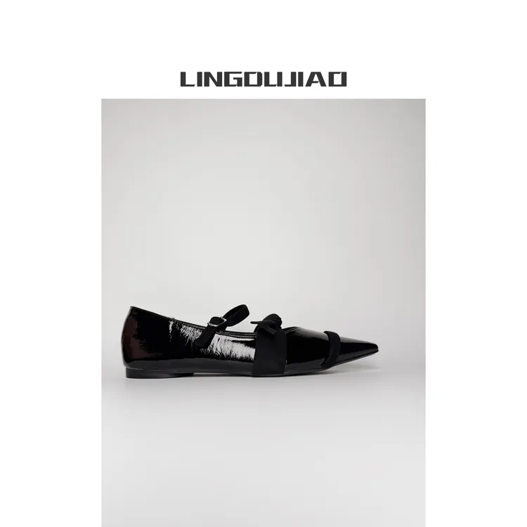 【漆皮蝴蝶结绑带单鞋】9166-73/1cm