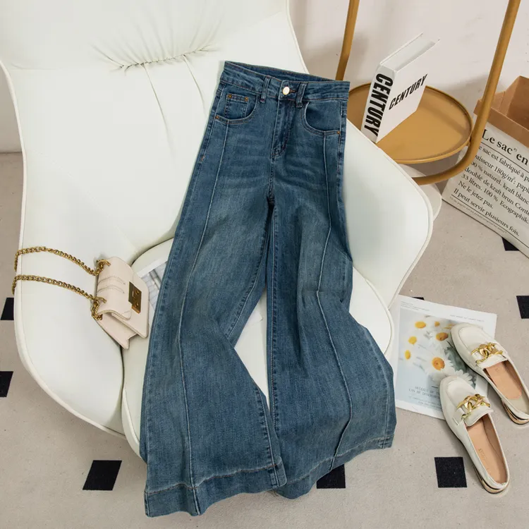 高腰显瘦牛仔裤女2025春季蓝色弹力外穿修身宽松直筒裤长裤7818