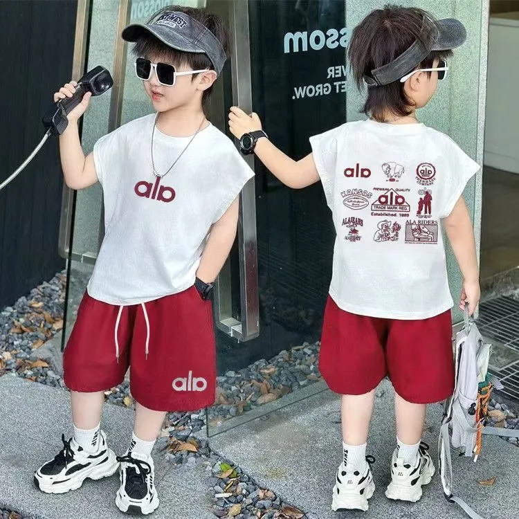 【100%纯棉】2025夏季坎肩儿童套装中大童时尚五分裤薄款休洋气印花