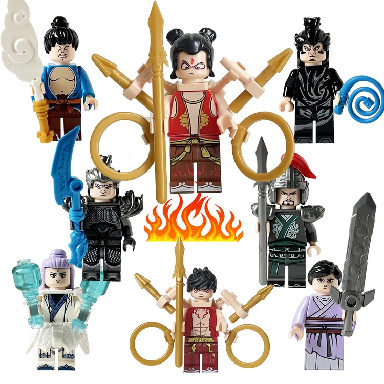 哪吒带武器系列角色积木小人偶精美拼装颗粒玩具积木