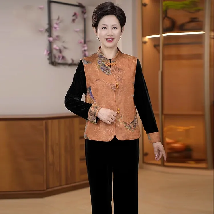 新中式国风马甲妈妈装时尚套装2025秋季新款中老年女装洋气三件套