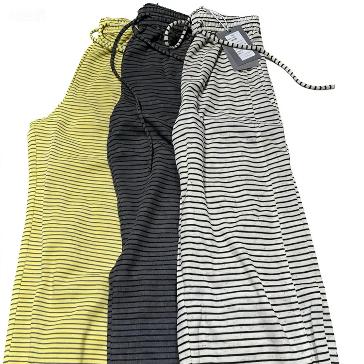 秋冬新款定制细条纹高腰宽腰阔腿裤慵懒感垂感显瘦休闲