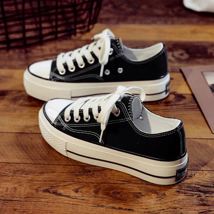 低帮帆布鞋女2024四季厚底板鞋百搭经典基础小白鞋