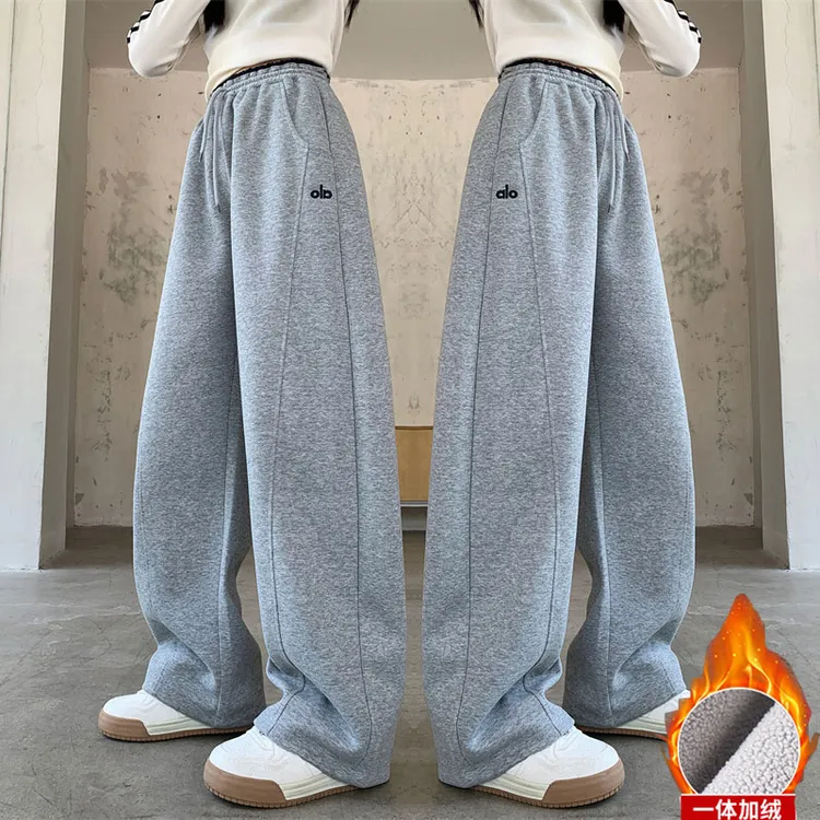 女童加绒裤子秋冬2025新款儿童阔腿卫裤中大童加厚运动一体绒裤子