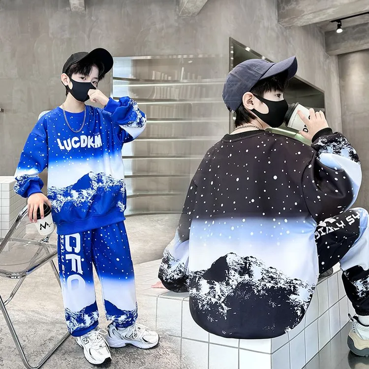 炸街男童秋装套2025新款中大儿童装春秋款运动男孩帅气卫衣两件套