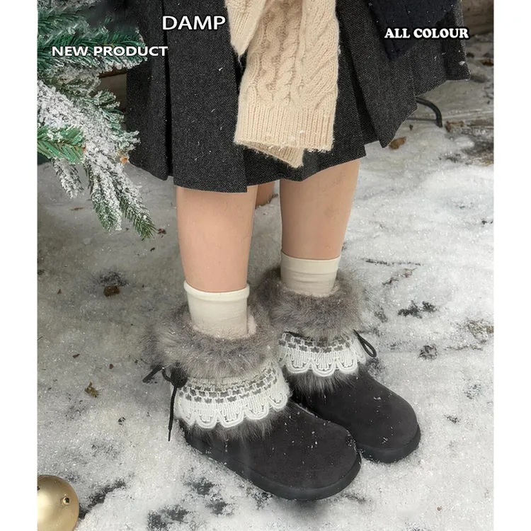 官方正品现货毛毛厚底时尚雪地靴女2025冬季短靴加绒加厚防滑棉靴