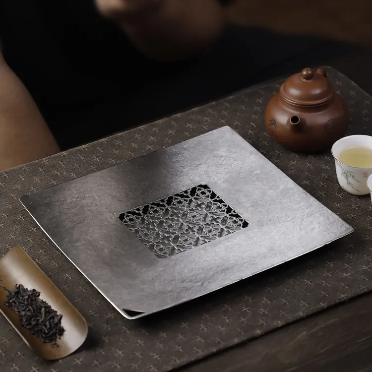 纯钛方形茶盘桌面家用带储水盒适合办公使用的干泡台缠枝纹壶承商品图