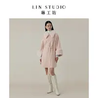 【骆驼绒 貂毛领】琳工坊桃浅粉色驼绒披风秋冬名媛唐琳设计