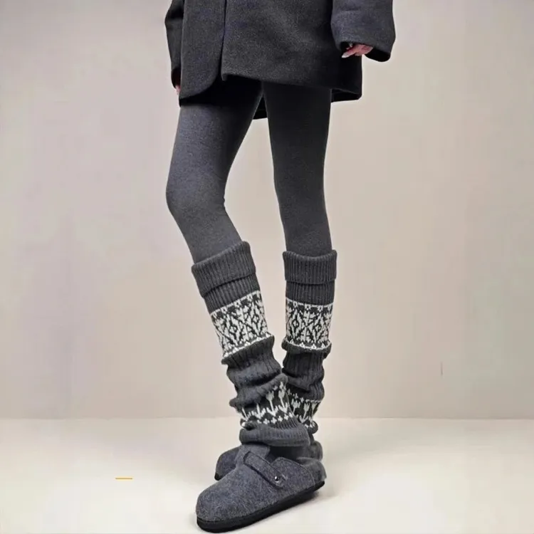 费尔岛袜套堆堆袜女秋冬配连裤袜加厚保暖羊毛腿套显瘦女生小腿袜