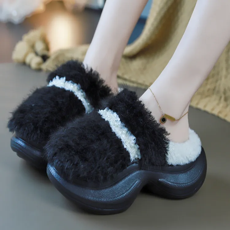 可爱厚底棉拖鞋女款秋冬季2025新款室内家居毛毛保暖加绒棉拖外穿